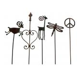5 Wrought Iron Garden Stakes with Animal Motifs