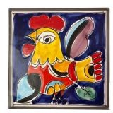 Hand-Painted Italian Ceramic Rooster Tile, 1991