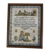 Framed Cross-Stitch Sampler Print with Poem and Fi
