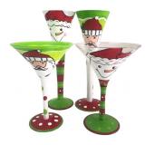 Hand-Painted Santa and Snowman Glassware Set