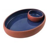 VTG Terracotta Chip and Dip Bowl Blue Glaze