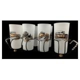 Vintage Frosted Glass Tumblers with Classic Cars