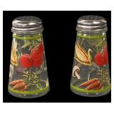 Pr. Glass Salt and Pepper Shakers with Vegetable M