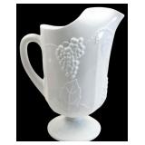 Milk Glass Footed Pitcher with Grape Motif