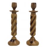 Pair of Hand-Carved Olive Wood Barley Twist Candle