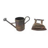 Vintage Brass Miniature Watering Can and Iron