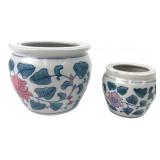 Pair of Hand-Painted Floral Porcelain Planters