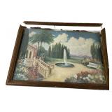 Vintage Framed Landscape Print with Fountain