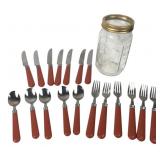 Gibson Stainless Steel Flatware Set with Red Handl