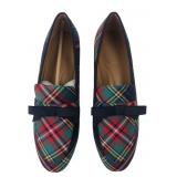 Talbots Plaid Textile Loafers with Bows, Size 9.5