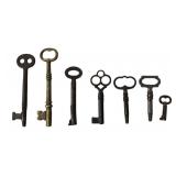 Assorted Iron and Brass Skeleton Keys, Set of 7