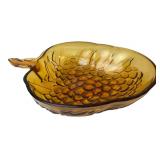 Amber Pressed Glass Grape Motif Leaf-Shaped Bowl