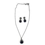 Monet Silver Tone and Blue Crystal Jewelry Set