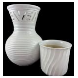 Italian White Earthenware Vase and Planter Set