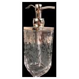 Iridescent Glass Soap Dispenser with Floral Motif
