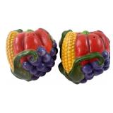FIB Hand-Painted Ceramic Fruit Cornucopia Salt and