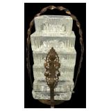 Vintage Pressed Glass Ashtray Set with Brass Stand