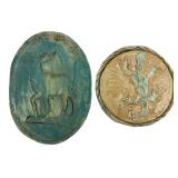 Two Studio Pottery Plaques with Moose and Lizard
