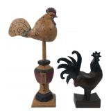 Pair of Hand-Painted Wooden Rooster Figurines