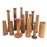 Group of 14 Assorted Wooden Textile Bobbins