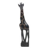 Hand-Carved Ebony Wood Giraffe Figurine, 9" H