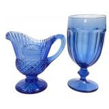 Avon Cobalt Blue Glass Creamer and Goblet Set