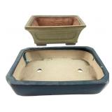 Pair of Glazed Stoneware Bonsai Planters