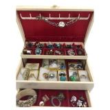 Vintage Multi-Tier Jewelry Box with Costume Rings