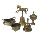 Group of Five Etched Brass Decorative Items