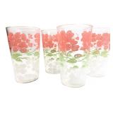 Vintage Floral Pattern Glass Tumblers, Set of 4