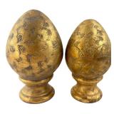 Pair of Gilt Terracotta Egg Finials, 10" & 9" H