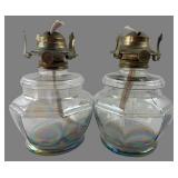 Pr. Iridescent Glass Oil Lamps