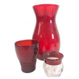 Assorted Red and Clear Pressed Glass Vessels