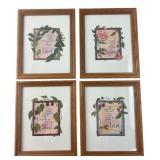 Set of 4 Framed Botanical Art Prints, 11.5x9.5"