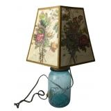 Ball Mason Jar Table Lamp with Floral Shade