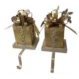 Pr. Gold Glitter Gift Box Christmas Stocking Holde