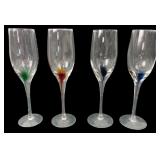 Set of 4 Art Glass Champagne Flutes, 9" H