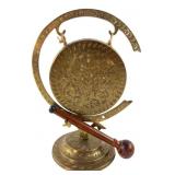 Brass Floral Engraved Tabletop Gong with Mallet, 8