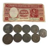 Chilean Currency and Mexican Coin Collection