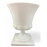 White Milk Glass Pedestal Vase with Greek Key Moti