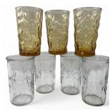 Vintage Amber Bark and Clear Starburst Tumblers