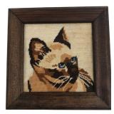 Siamese Cat Needlepoint Artwork, 7" x 7"