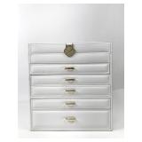 White Faux Leather Jewelry Box with Five Drawers