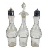 Set of Three Etched Glass Condiment Bottles with M