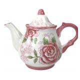 Victorian Toile Floral Ceramic Teapot