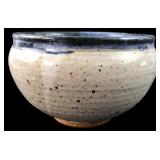 Stoneware Speckled Bowl with Blue Rim