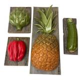 Cline Signed Ceramic Fruit and Vegetable Wall Art