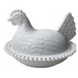 Milk Glass Hen on Nest Covered Dish