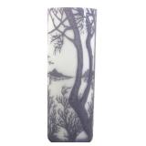 Cameo Style Art Glass Landscape Vase, 13" H