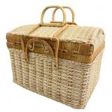 Woven Rattan Picnic Basket with Hinged Lid
